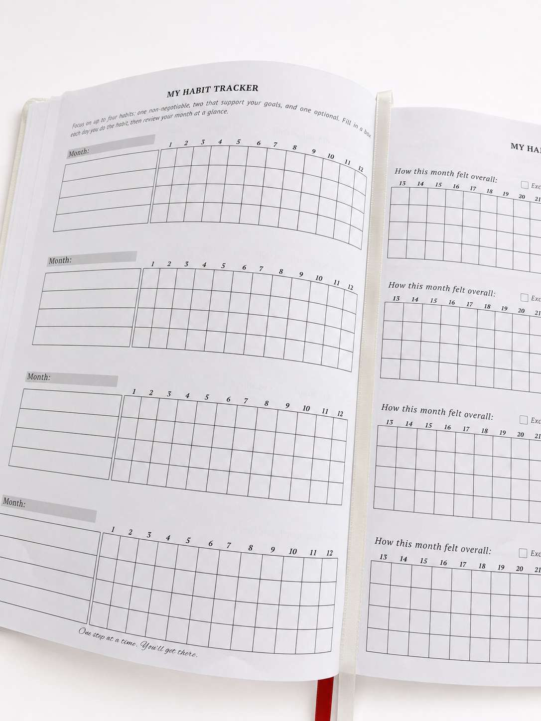 Close-up of the habit tracker pages