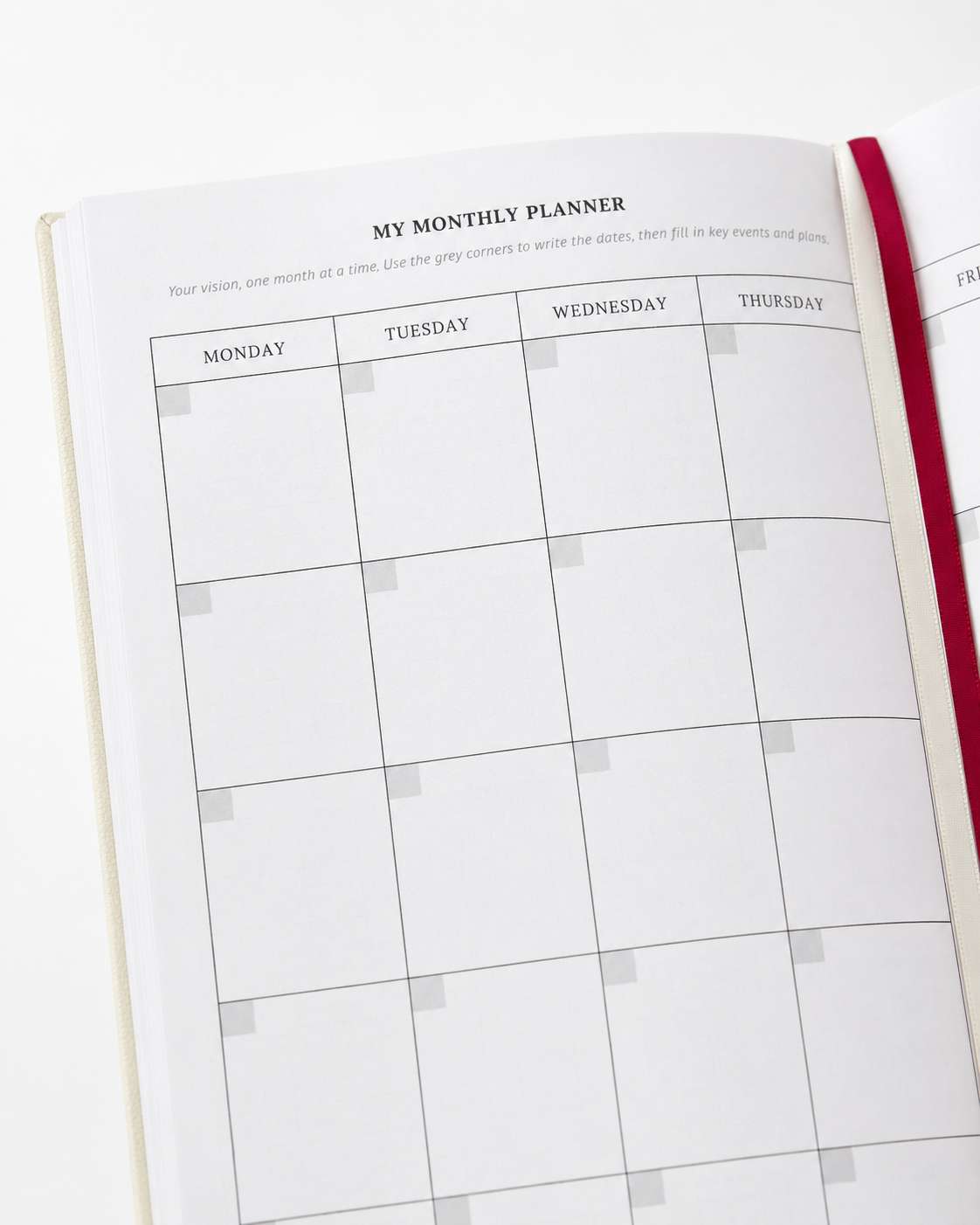 Close-up of the monthly planner left page