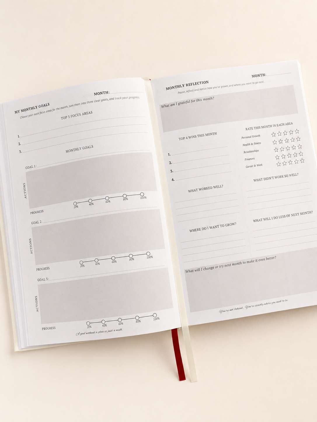 Monthly goals and monthly reflection spread