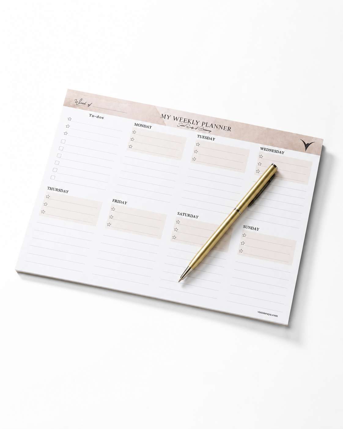 Weekly planner pad with gold pen