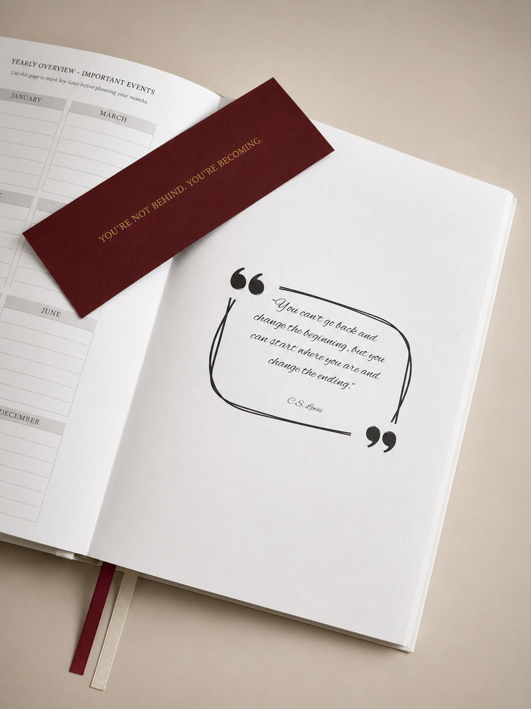 Reflection page with a daily quote in the undated planner