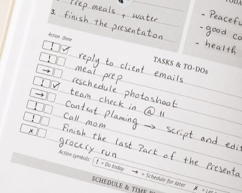 Priority matrix page for daily task planning