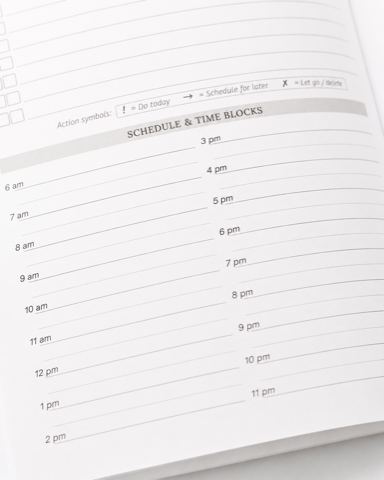 Time-blocking page in the undated daily planner