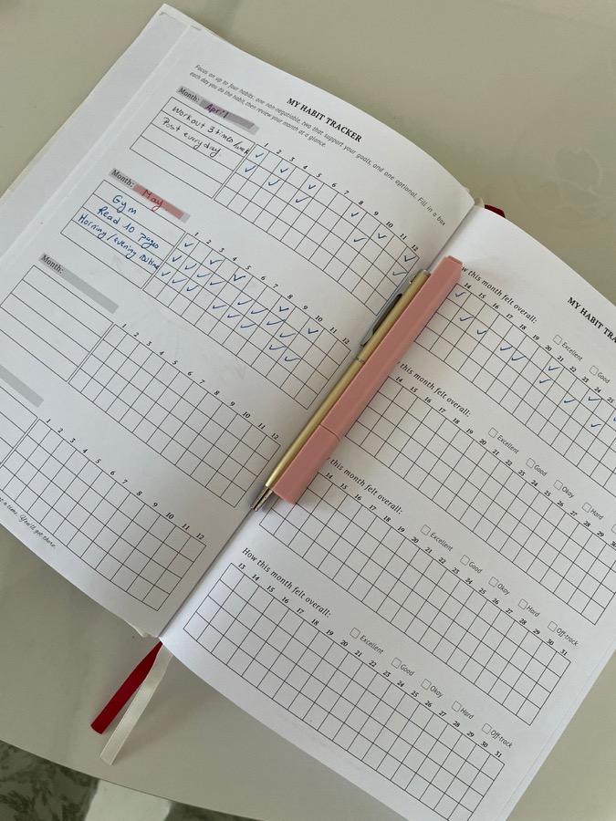 Filled habit tracker pages in the planner
