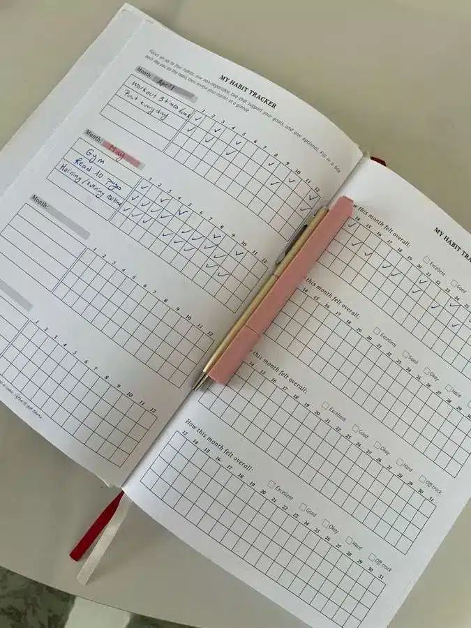 Filled habit tracker pages in the planner